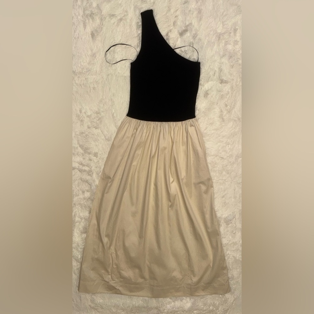 NEW Rails Anita One Shoulder Mix Media Black ivory Midi Dress sz S - Picture 2 of 7